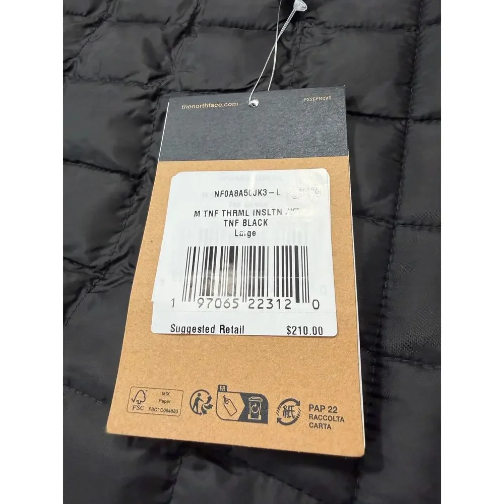 North Face Thermoball Puffer Jacket Black Mens Large NEW Quilted Outdoors